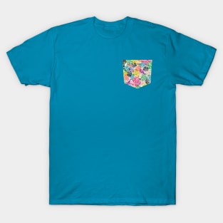 Pocket - Tropical Monstera Leaves Multicolored T-Shirt